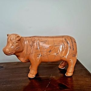 Ceramic Model Cow Diagram Beef Figurine Standing Beef Cut Chart